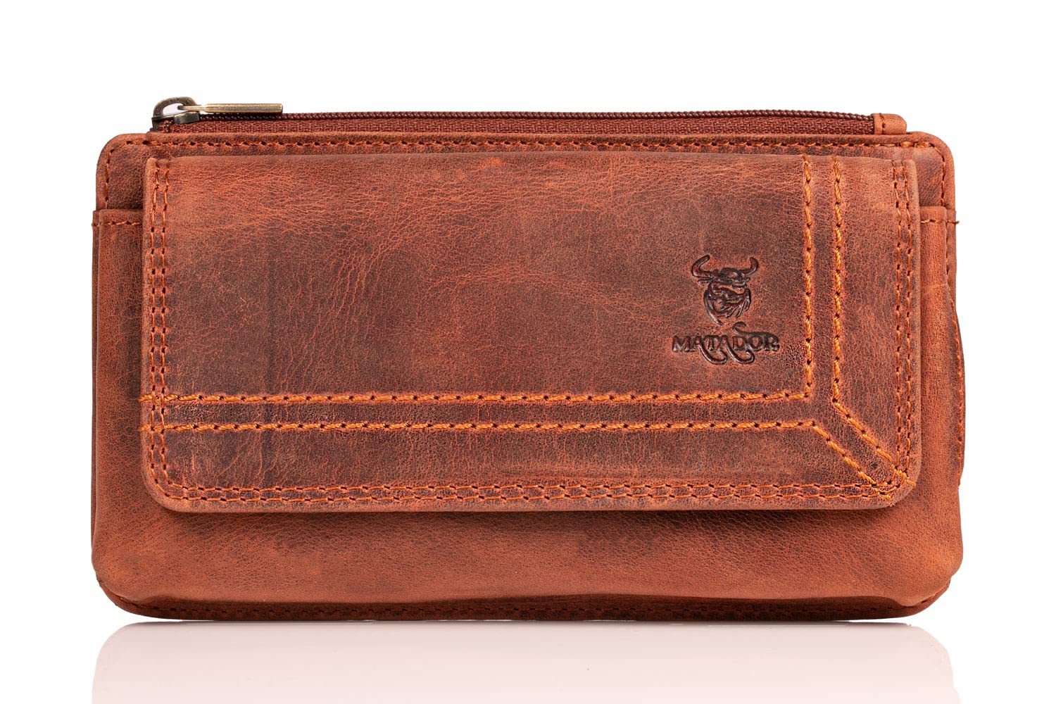 MATADOR #Brisbane 2-in-1 Genuine Leather Mobile Phone Belt with Zip Compartment with Elegant Gift Box and RFID Protection, Elegant Mobile Phone Belt Bag Leather for Smartphones up to 6.9 Inches in