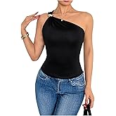 WDIRARA Women's One Shoulder Tops Metal Decor Sleeveless Ruched Tank Dressy Crop Tops