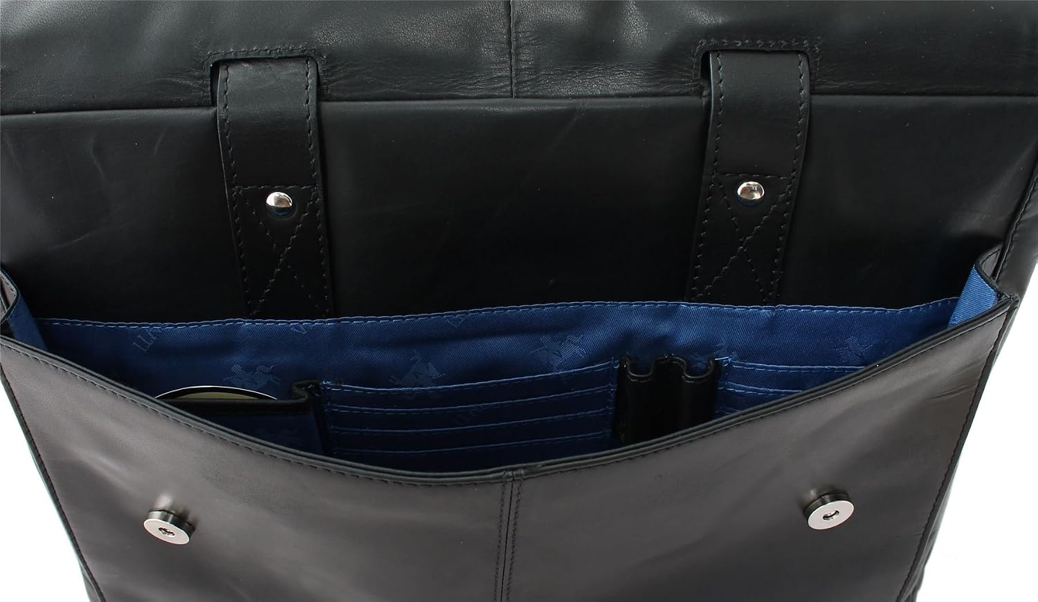 VISCONTI ANDERSON Leather Briefcase/Business Bag With Removable Laptop Sleeve - ML24 Black, Black and Silver - Image 5