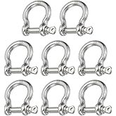PATIKIL Screw Pin Shackle 3.9mm 1/8" 220lb, 8Pcs 316 Stainless Steel Forged Bow Shackle Marine Grade for Chains Wire Rope Outdoor, Silver