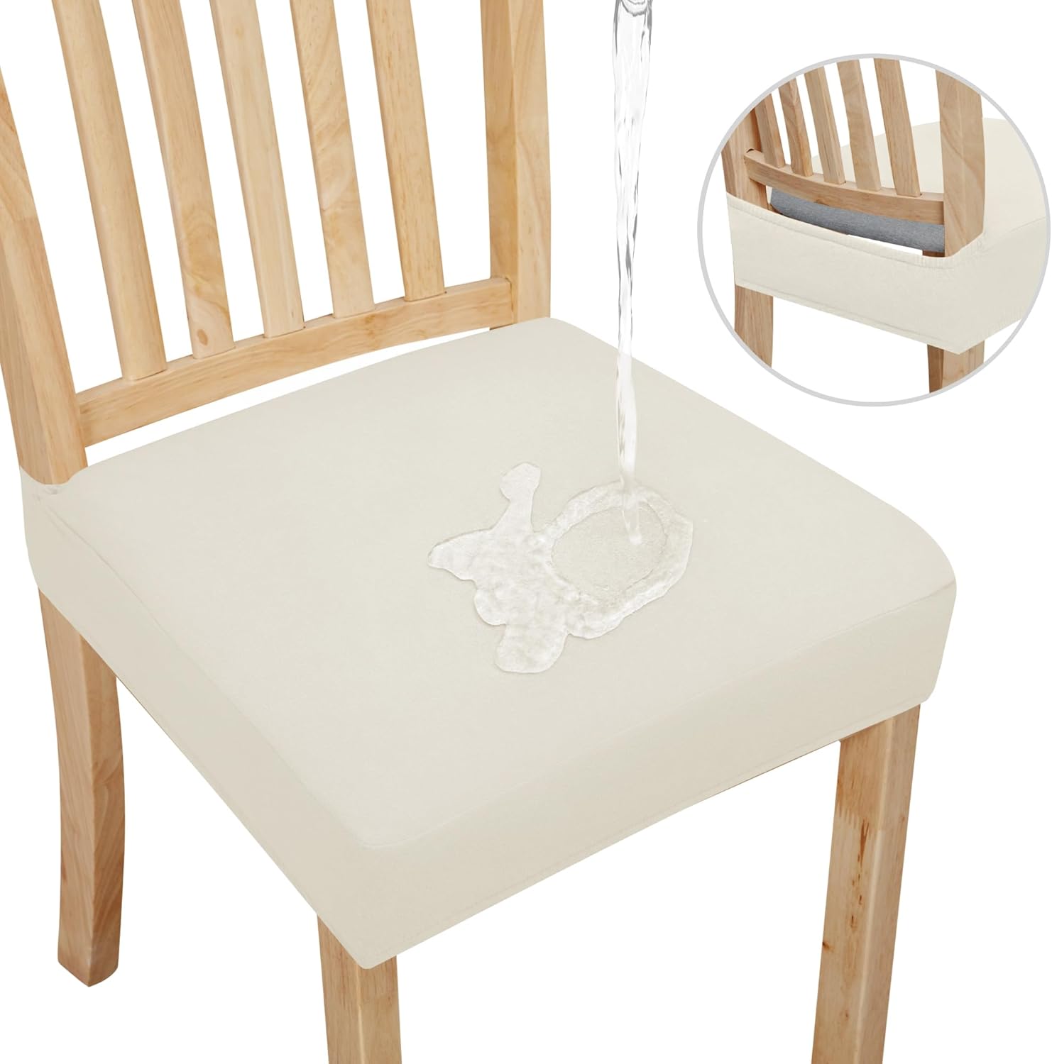 Slipcovers - Easy-Going 100% Waterproof Seat Covers for Dining Room Chairs Set of 4, Stretch Chair Seat Slipcovers Protector Removable and Washable Kitchen Dining Chair Covers, Ivory