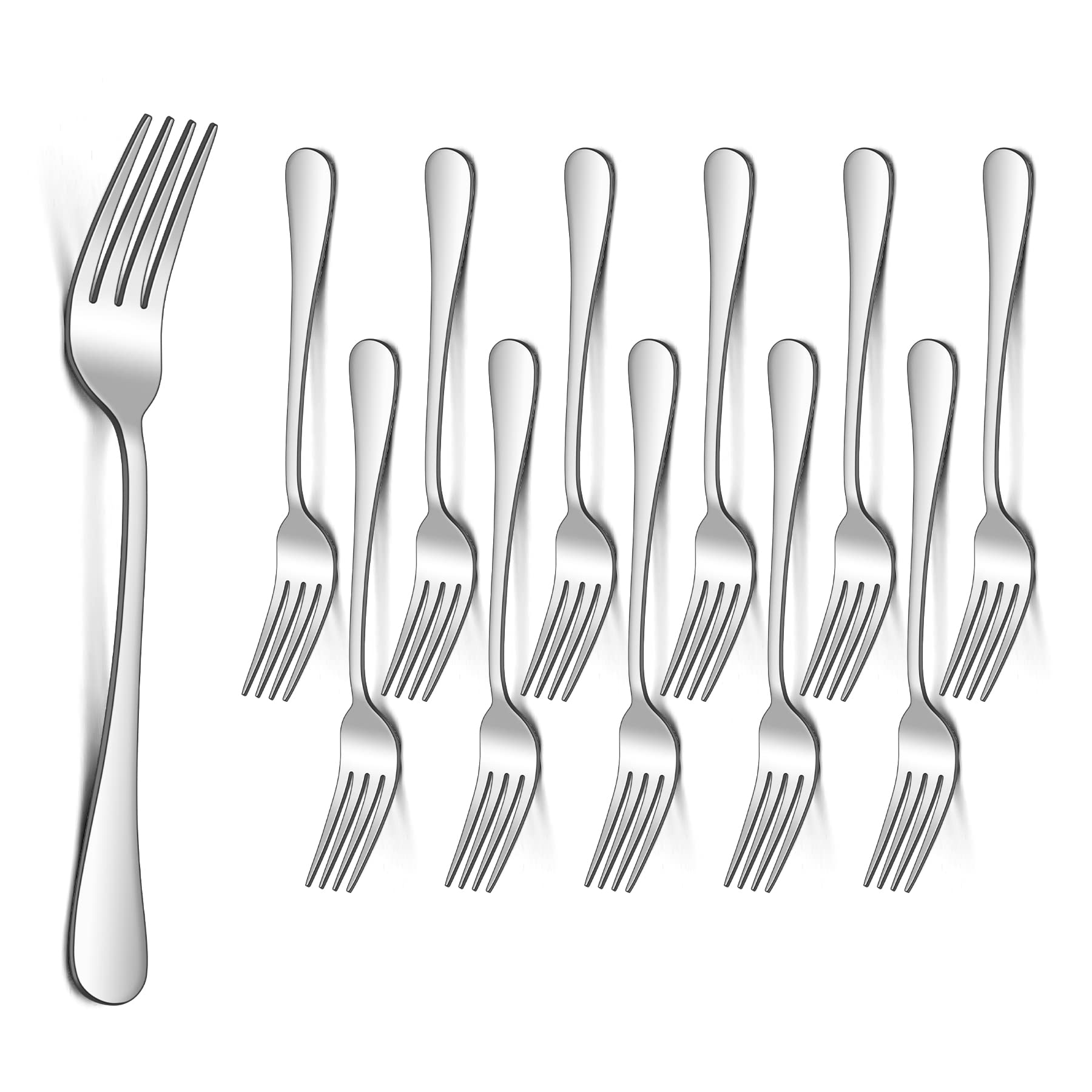 HaWare Fork Set of 12, Large Stainless Steel Dinner Table Forks for Home, Kitchen, Restaurant, Silver & Round Edge, Mirror Polished& Dishwasher Safe - 20cm