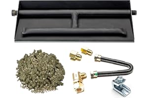 Dreffco 24" Vented LP Gas Fireplace Heavy-Duty Dual Row Gas Burner with Complete Connection Kit - Specifically for 24" Fire Logs, Easy to Install, Bonus Bag of Glowing Embers Included