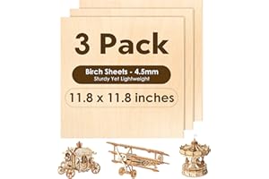 ANAIRSMO Birch Plywood Sheets 4.5mm, 3 Pack Plywood Sheets 11.8 x 11.8 Inch, Wood for Laser Cutting and Engraving, Stronger Than 3mm Basswood, Lightweight Yet Sturdy 0.18 inch Birch Wood Sheets