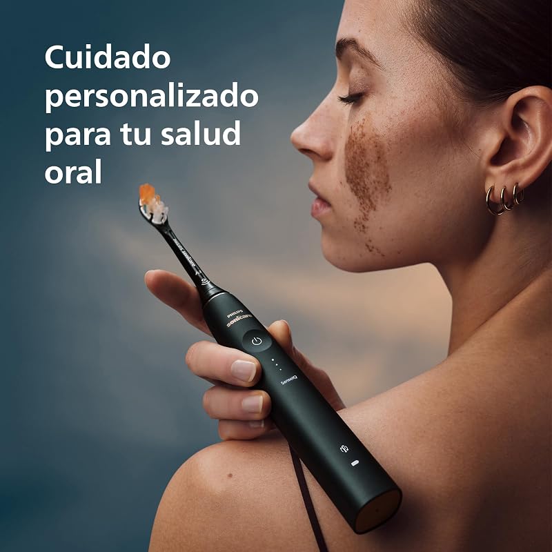 Escova de dentes elétrica Sonicare DiamondClean 9900 Prestige, com SenseIQ & App, 5 modos, 3 intensidades, carregador de mala de viagem, preto, modelo HX9992/43, preto, 4 cabeças