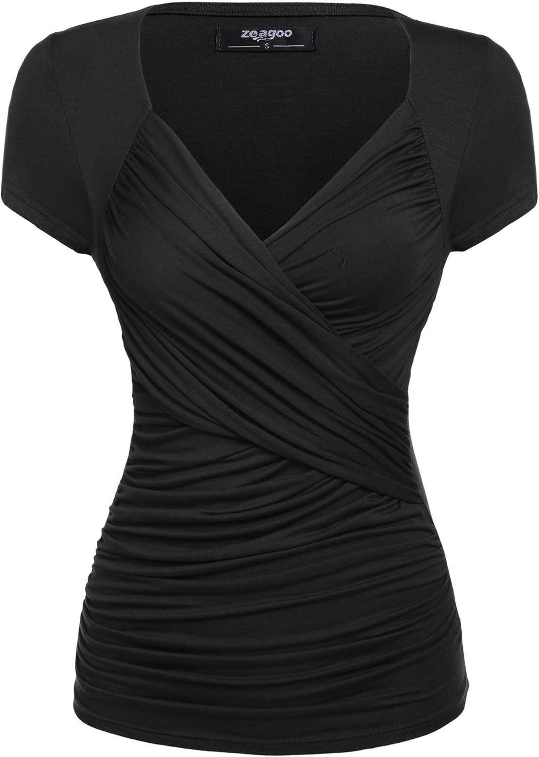 Zeagoo Women's Cross-Front V Neck Ruched Cap Sleeve Blouse at  Women’s Clothing store