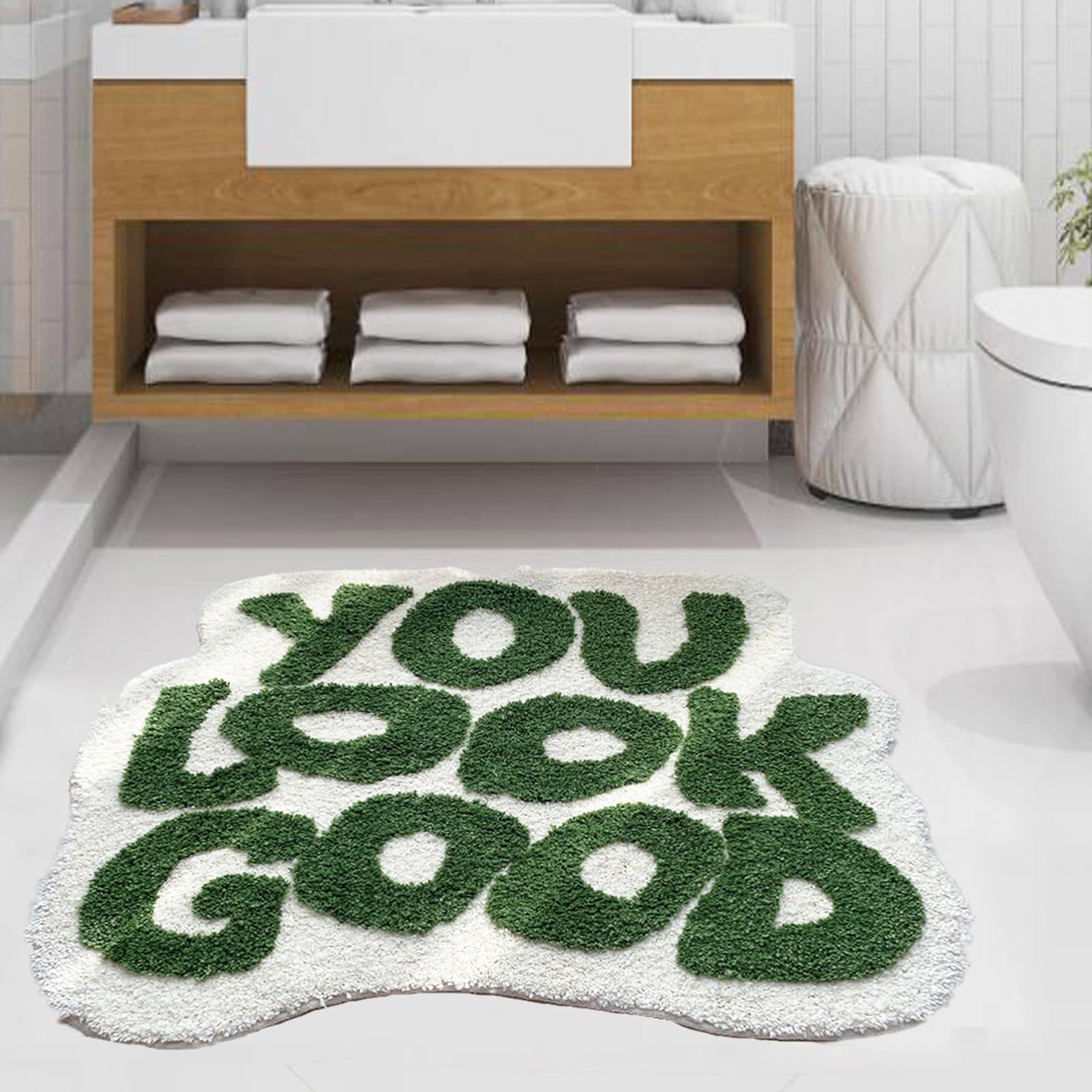 Photo 1 of Bathoom Rugs Green Bath Mat You Look Good Rug for Bathroom Floor Non Slip Washable Absorbent Shower Small Cute Mats for Home Decor
