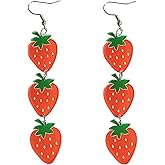 Funny Acrylic Strawberry Earrings Lovely Fruit Dangle Earrings Vintage Summer Vibe Sweet Strawberry Drop Earrings for Women Birthday Holiday Jewelry Gifts