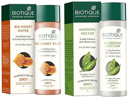 Biotique Bio Honey Water Clarifying Toner, 120ml and Biotique Morning Nectar Flawless Skin Lotion for All Skin Types, 190ml