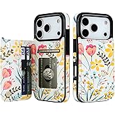 HAOPINSH Wallet Case with Card Holder for iPhone 17 Pro, Floral Flower Pattern Back Flip Folio PU Leather Kickstand Card Slots Case, Double Magnetic Clasp Shockproof Cover 6.3"