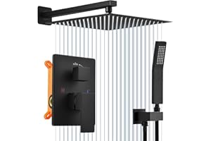Beati Faucet Shower Faucet Set Complete with 10-Inch Rain Shower Head, Handheld Sprayer, Rough-in Valve Included, High-Pressure Wall-Mounted Shower System for Bathroom, Matte Black