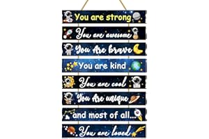 Rutiyoka Space Themed Room Decor for Boys Bedroom Boy Room Wall Decor Outer Space Inspirational Wall Art for Kids Room Decor Wood Wall Decorations Little Boy Nursery Room Decor Toddler Room Sign (Space)