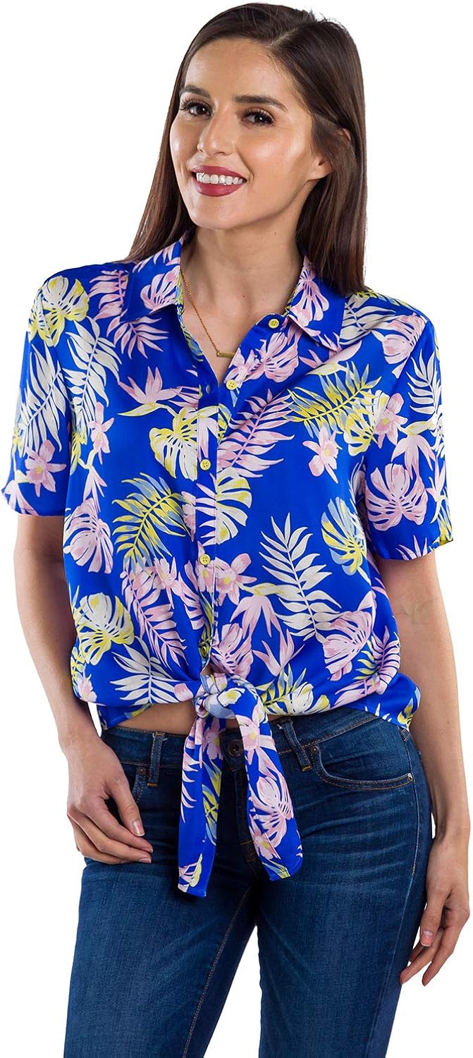 Women's Bright Hawaiian Shirt for Summer - Tropical Tie Front Top Aloha Shirts at  Women’s Clothing store