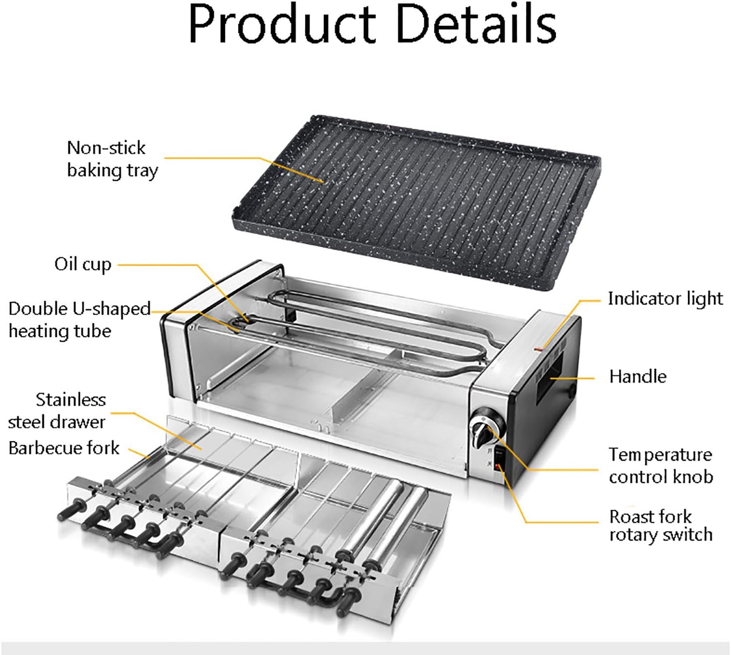 review WXJHA Smoke-Free Non Stick Electric Baking Pan Household Electric Grill Skewers Household Machine Barbecue Grill BBQ Tools Teppanyaki Grilled Meat