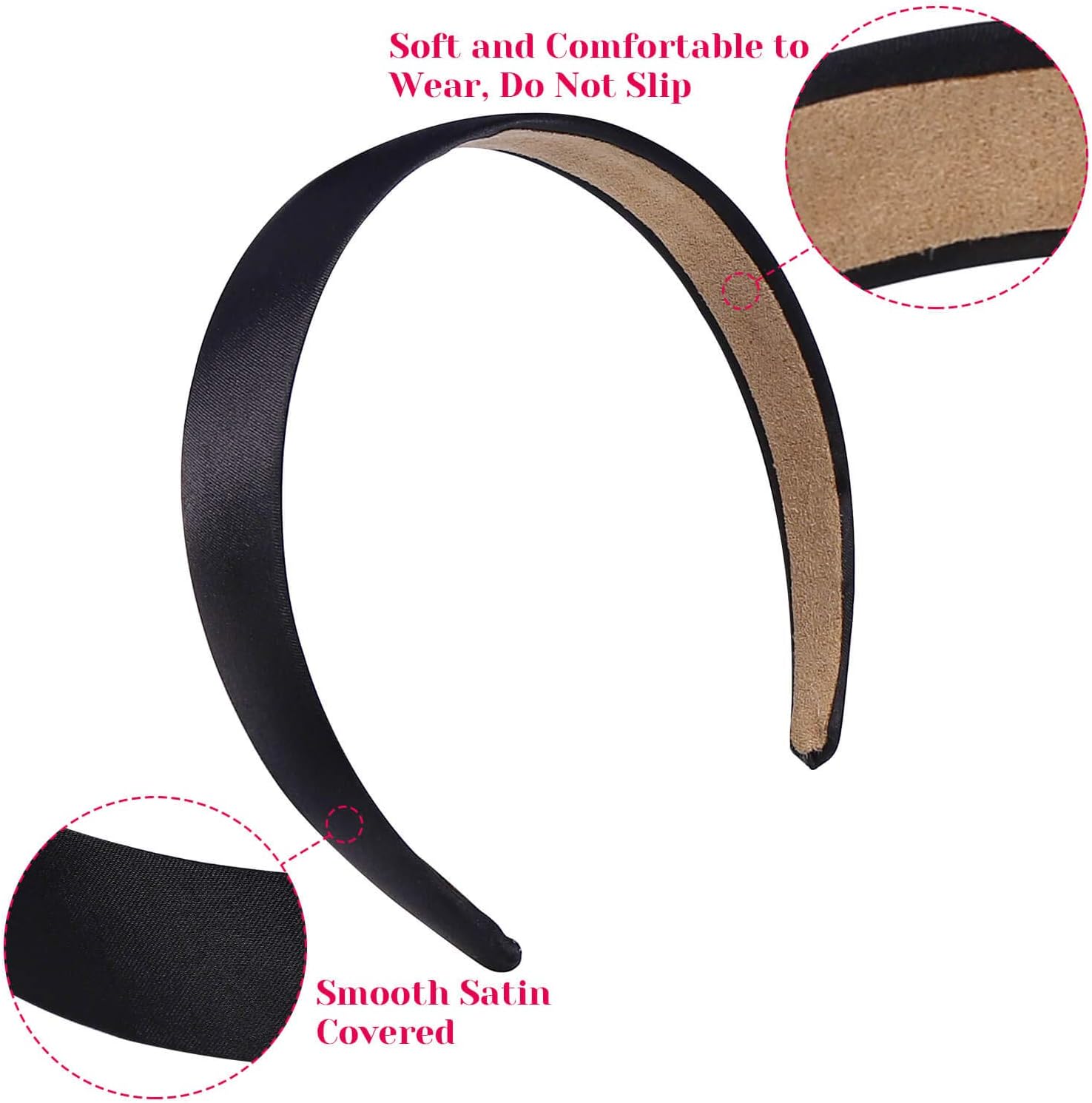 Anezus 16 Pcs Satin Headbands 1 Inch Anti-slip Black Ribbon Hair Bands for Women Girls DIY Craft Hair Accessories - Image 5