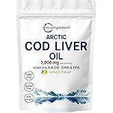Cod Liver Oil 2,000mg Per Serving, 360 Softgels | Burpless Lemon Flavored – Rich in Omega 3, Vitamins A & D3, EPA, DHA | Wild Caught Arctic Deep Sea Fish | Heart, Brain, & Immune Supplement