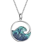 Lauren-Spencer Ocean Wave Pendant Necklace for Women, Ocean Beach Themed Jewelry Gifts for Women, Turquoise Sodalite Chips Stainless Steel Necklace, Blue Surf Necklace for Women