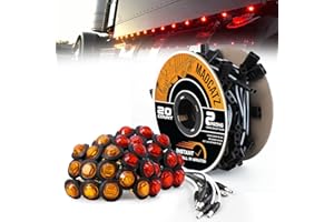 MADCATZ 20 Pcs 3/4" Mini Round 10 Amber + 10 Red Side Marker Lights 3LED with Bullet Connector Plug + 2 Prong 20 Female Plugs - 6.5 inch Lead for Truck Trailer Pickup 12V DC