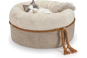 寵幸 Round Cat Beds for Indoor Cats, Small Dogs Bed, 22in Cushion Bed for Cats, Super Soft Durable Fluffy Pet Beds, Anti-Slip & Water-Resistant Bottom, Machine Washable Cat & Dog Bed, Light Brown