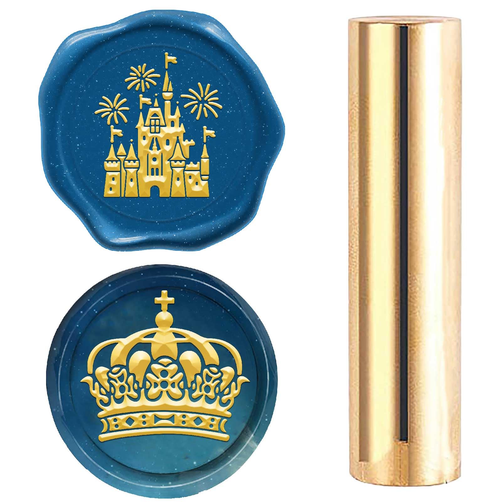 Photo 1 of *PICTURE ONLY USED AS REFERENCE DESIGN MAY VARY* CRASPIRE Brass 2 Styles Pattern Headed Wax Seal Stamp Crown Castle Engraved 15mm Mini Engraving Vintage Wax Sealing Stamper Wedding Invitation Card Gift Wrapping Wine Package