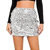Sequin Skirt for Women Stretchy Bodycon Mini Skirts Sexy Sparkly Skirt Glitter Shiny Skirt Night Out Party