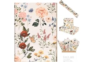 Bolsome 100 Sheets 20 * 14 Inches Vintage Floral Tissue Paper Butterfly Wildflowers Printed Gift Wrapping Tissue Retro Flower Decorative Tissue for Mother's Day Wedding Bridal Shower DIY Craft