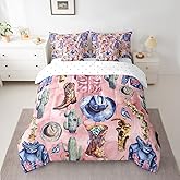 Feelyou Pink Western Decor King Comforter Set with Sheets Wild West Cowboy Bed in a Bag for Kids Teens Adults Rodeo Cowboy Style 7 Pieces Bedding Set Grunge Design Bed Set