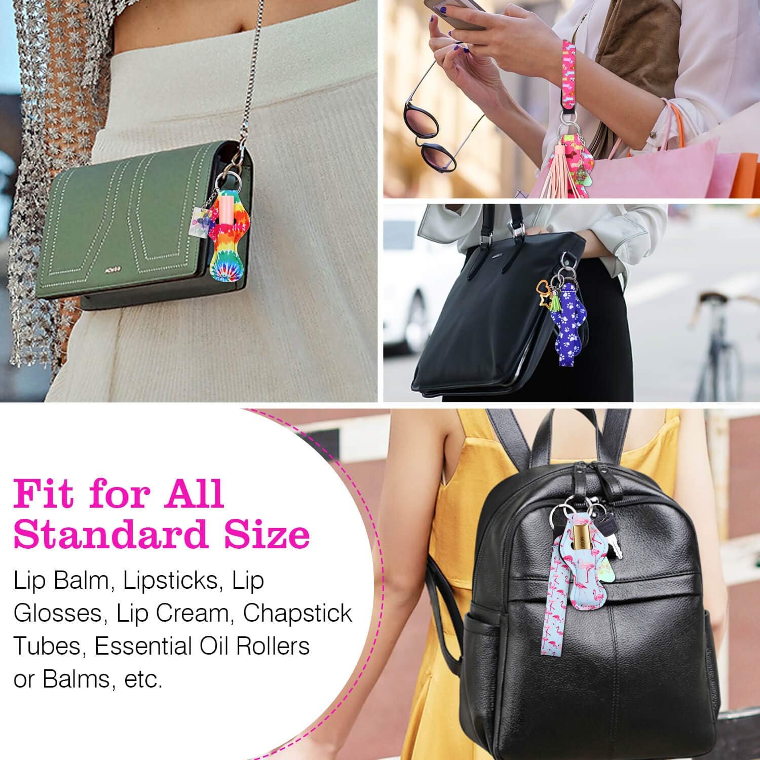 Shynek 24PCs Chapstick Holder Keychain with Wristlet Including 12PCs Lipstick Holder Keychain and 12PCs Neoprene Wristlet Keychain Lanyards, Portable Balm Holders Pouch for Girls Women