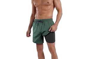 QRANSS Mens Swim Trunks Compression Liner Quick Dry 5.5'' Swimwear Swim Shorts with Boxer Brief Lined