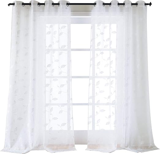 Amazon Com Taisier Home Short Sheer Curtains Embroidered White