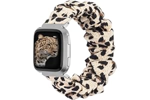 TOYOUTHS Scrunchie Bands Compatible with Fitbit Versa/Versa 2/Versa Lite Special Edition Women and Men Elastic Stretch Fabric Strap Pattern Replacement Bracelet Wristband Accessories(Leopard, Small)