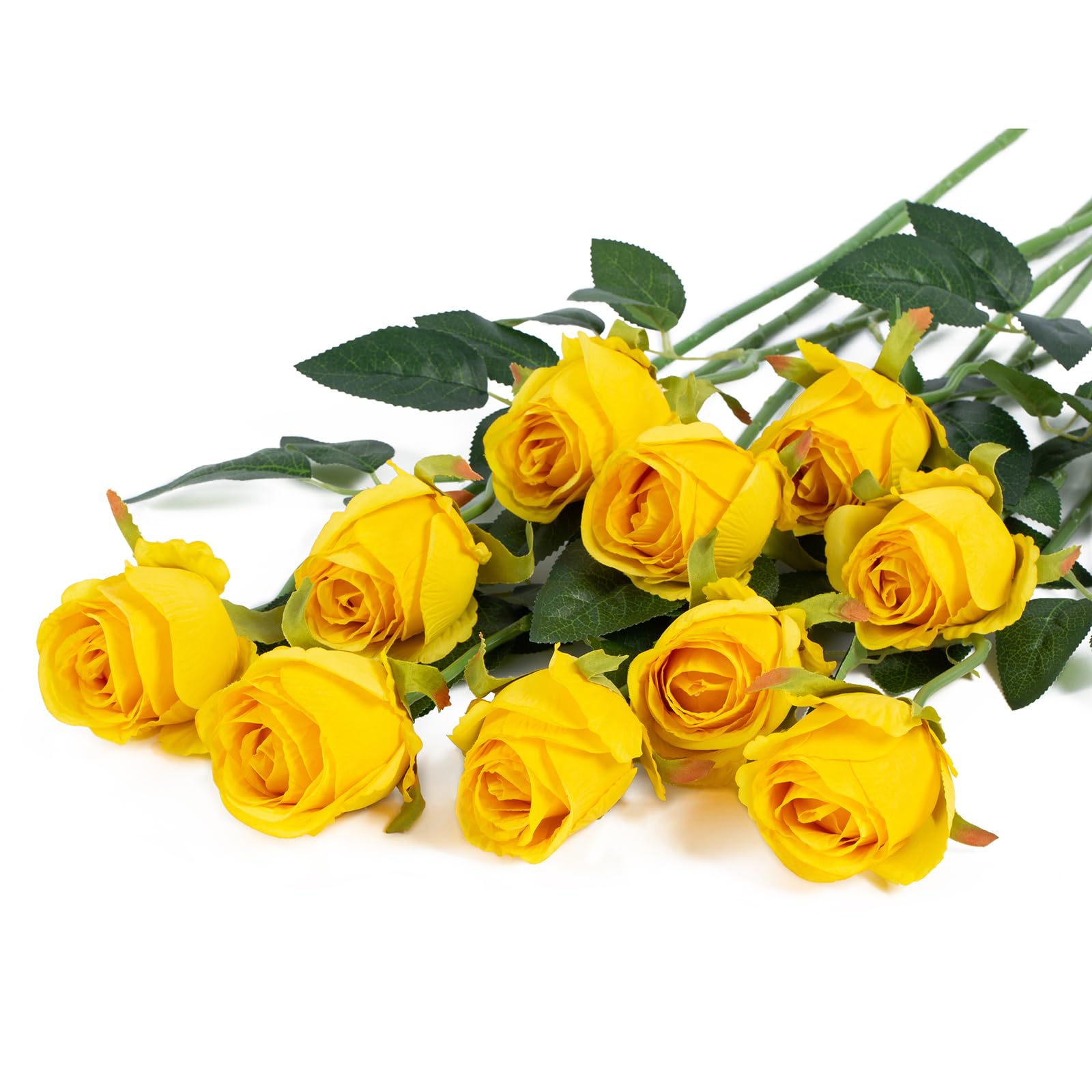 DuHouse 10pcs Artificial Silk Roses Flowers Single Long Stem Fake Rose Bouquet for Wedding Home Party Decoration Centerpieces(Yellow) — image 1
