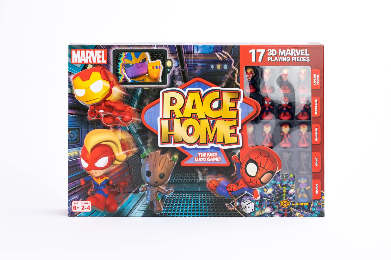 Marvel Race Home Board Game, The Fast Ludo Game! Includes 16x 3D Superheroes And 1x Thanos Playing Piece, Great Gift For Children Ages 6+