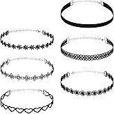 Aysatogc 6PCS Gothic Choker Necklace for Women, Black Lace Choker Layered Classic Velvet Lace Collar Necklace Adjustable Gothic Chokers Accessories for Halloween Cosplay jewelry Gift for Women
