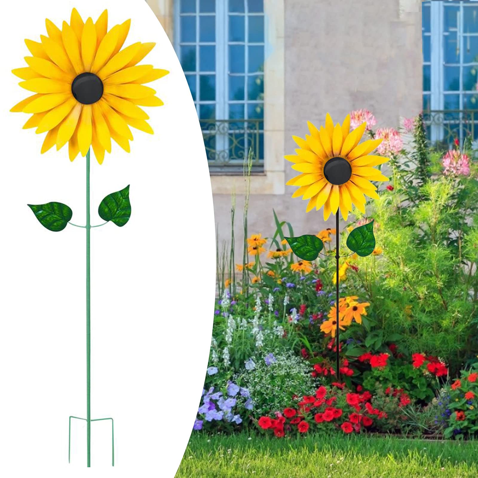 Sunflower Wind Spinners,Garden Metal Stake Sunflower Windmills Cute Ornaments for Outdoor Garden Yard Patio Decoration
