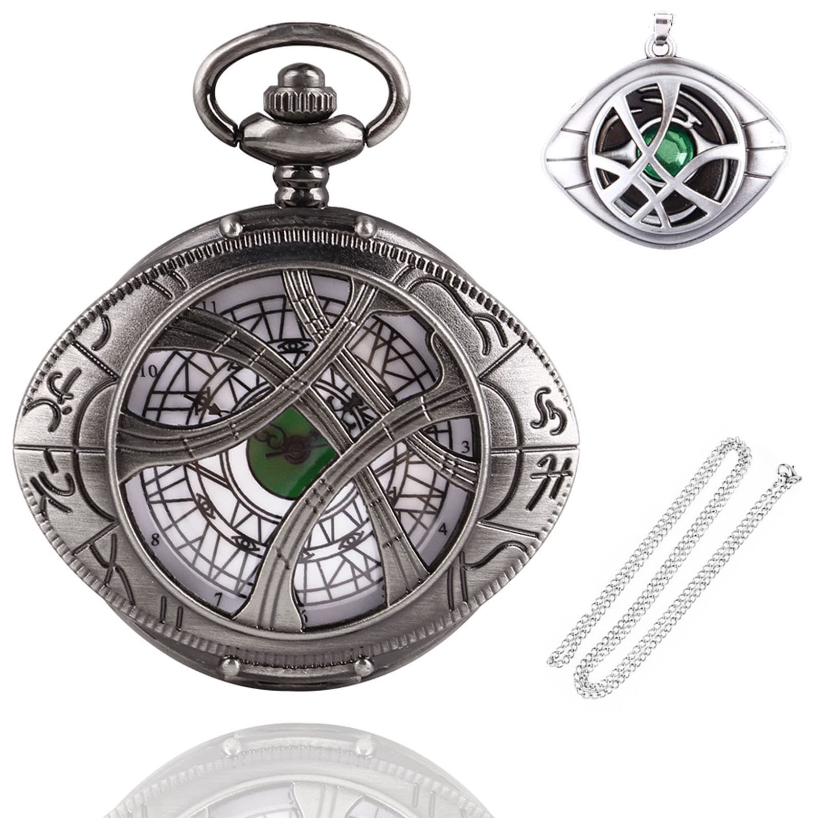 Tiong Creative Men's Necklace Pendant Pocket Watch Set, White Antique Metal Pocket Watch Gift Set, Men's Fashion Accessories Gifts