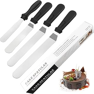 WisFox Winkelpalette Edelstahl Streichpaletten 4-Teiliges Kuchenmesser Tortenmesser Icing Spate mit 1 Gerade Spatel 3 abgewinkelt für Torte, Gebäck, Muffins,Backen