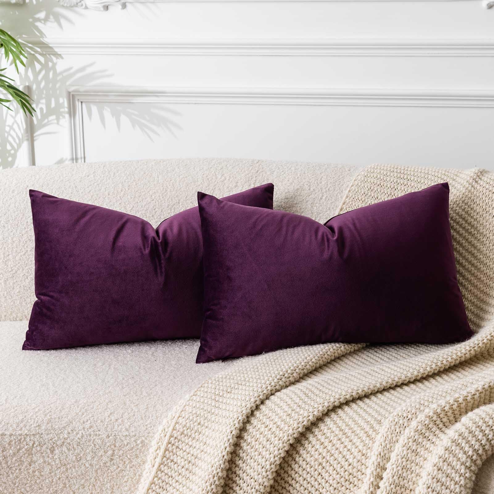 JUSPURBET Couch Pillow Covers Set of 2 Decorative Velvet Throw Pillow Covers for Living Room Bedroom Home Decor Soft Lumbar Cushion Covers with Hidden Zipper for Sofa Bed,Eggplant Purple,12x20 inch — image 1
