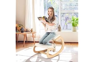 Giantex Ergonomic Kneeling Desk Chair, Rocking Knee Chair with Cushion & Solid Wood Frame, Natural Relief for Neck or Back Pain, Posture Chair for Desk, Home, Office, Max Load 330 Lbs (Beige)