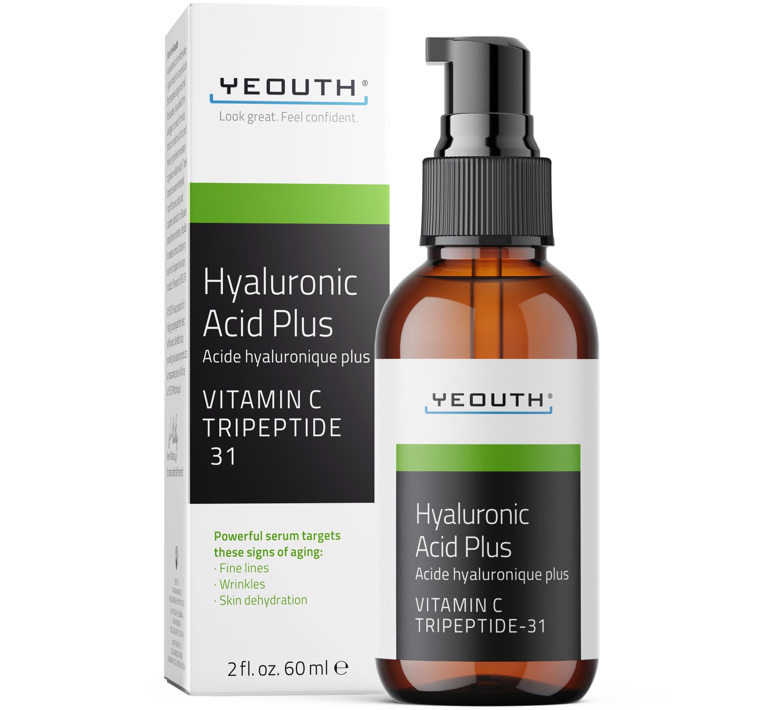YEOUTH Hyaluronic Acid Serum for Face with Vitamin C, Hydrating Serum, Minimize the Look of Wrinkles, Patchy & Dull Skin, Face Serum for Women & Men 60ml