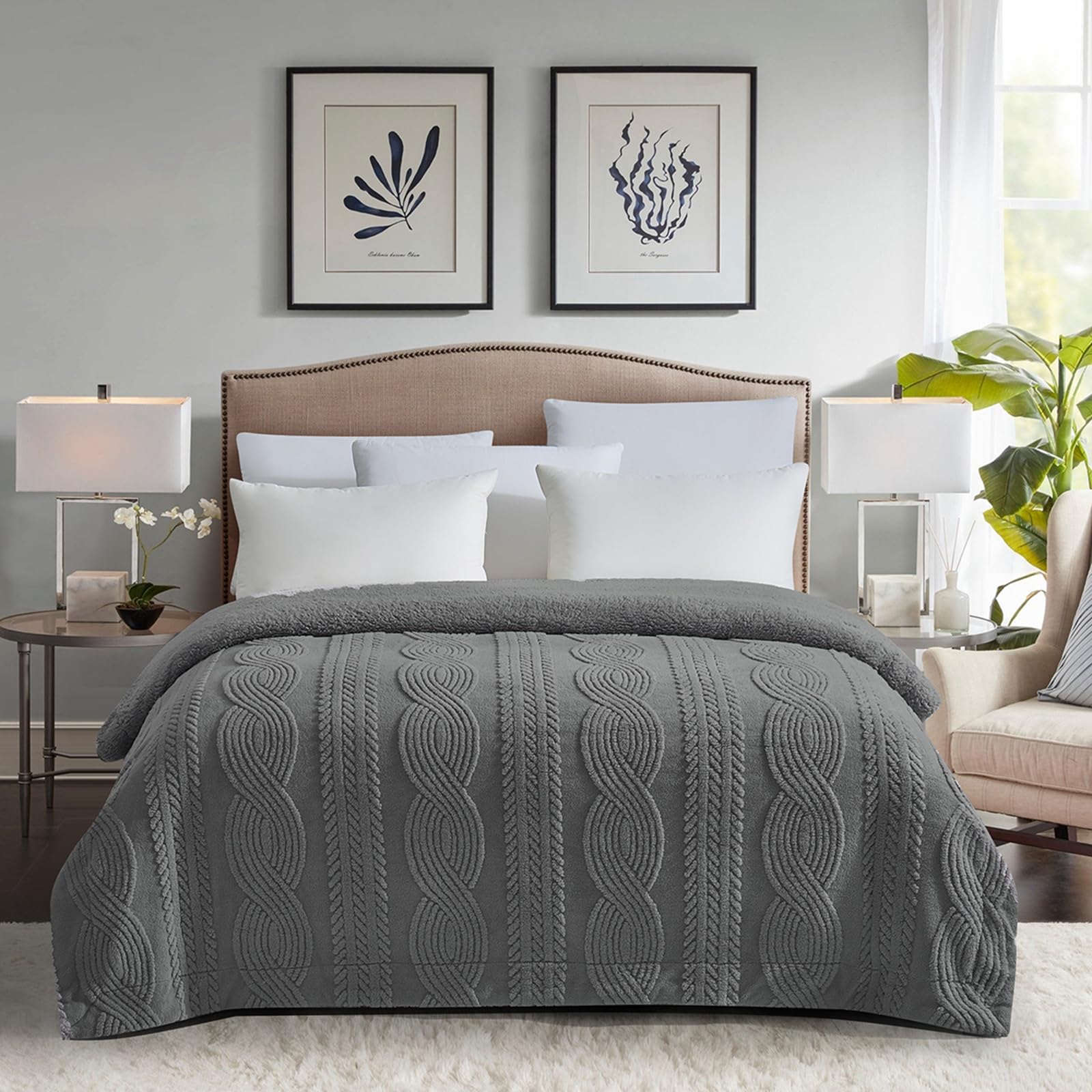 PU MEI Sherpa Throw Blanket for Couch Sofa