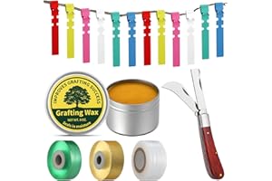 Leriton Grafting Kit 8 Oz Grafting Wax 2-5/8" Curved Straight Blades Garden Knife 3 Tape 12 Plant Labels for Successful Floral Fruit Tree