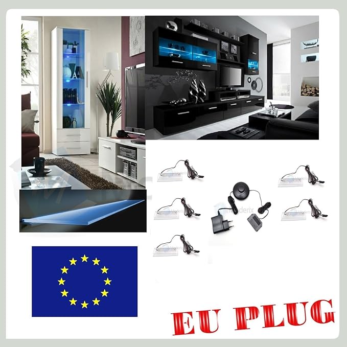 5er Set LED Blau Glasbodenbeleuchtung Glasplattenbeleuchtung
