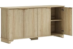 61" Wooden Fluted Buffet Cabinet, Modern 4-Door Sideboard with Adjustable Shelves, Accent Console Credenza Table, Kitchen Cup