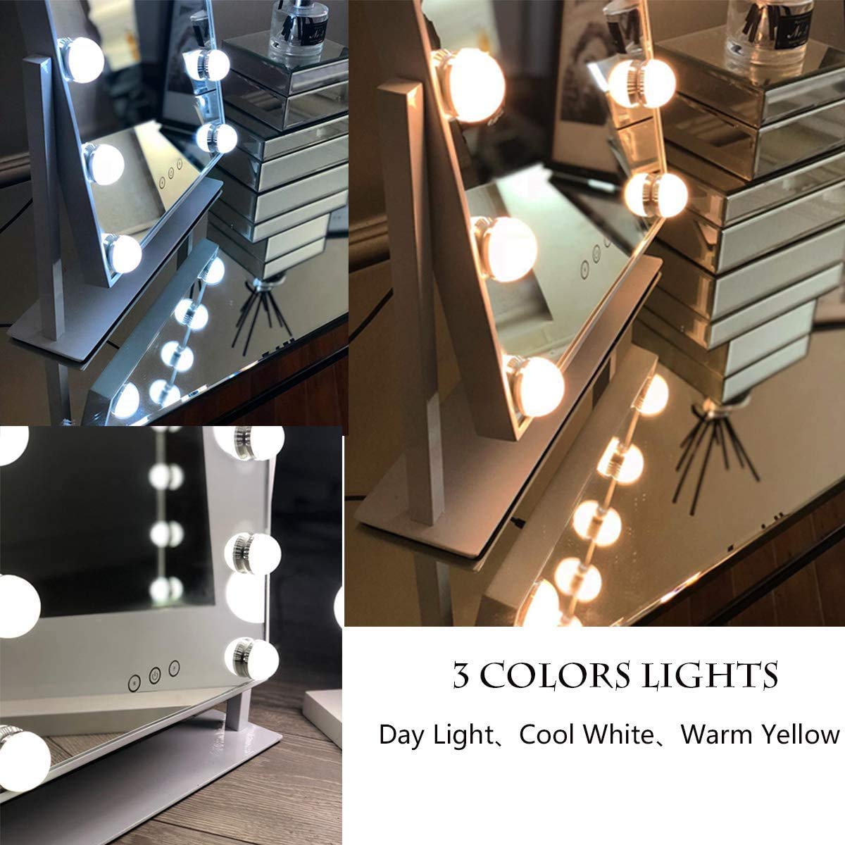 Hansong Large Hollywood Makeup Vanity Mirror with Lights, Plug in Light-up Professional Mirror with Storage, Removable 10x Magnification, 3 Color Lighting Modes, Cosmetic Mirror with 12 Dimmable Bulbs : Beauty