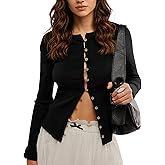 NTSWZYS Women Slim Fitted Cardigan Y2K Long Sleeve Ribbed Tops Button Down Shirts