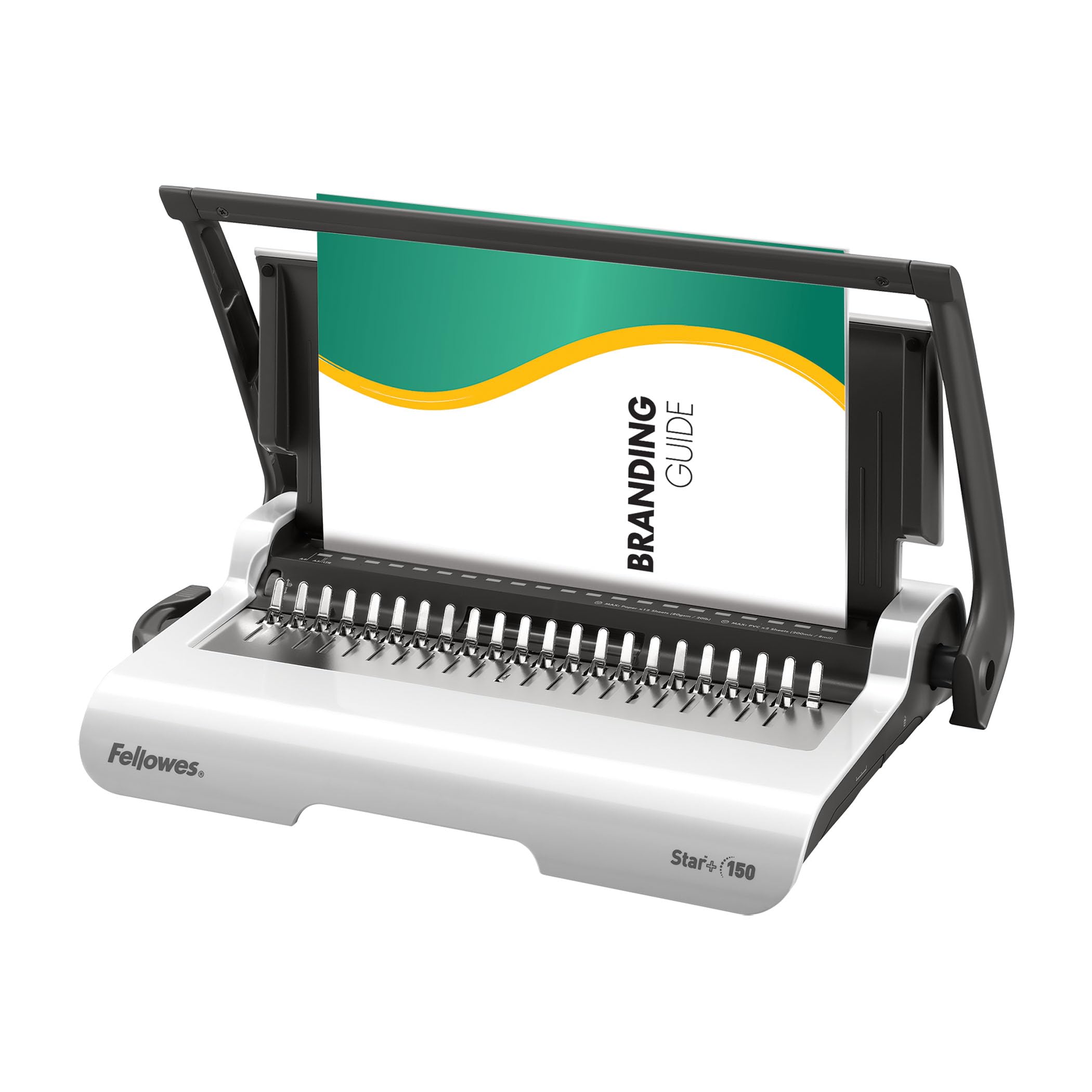Fellowes Binding Machine for Personal Use - Star+ 21-Hole, 150 Sheet Manual Paper Punch Comb Binder Machine - Ideal for Personal Use - White/Grey