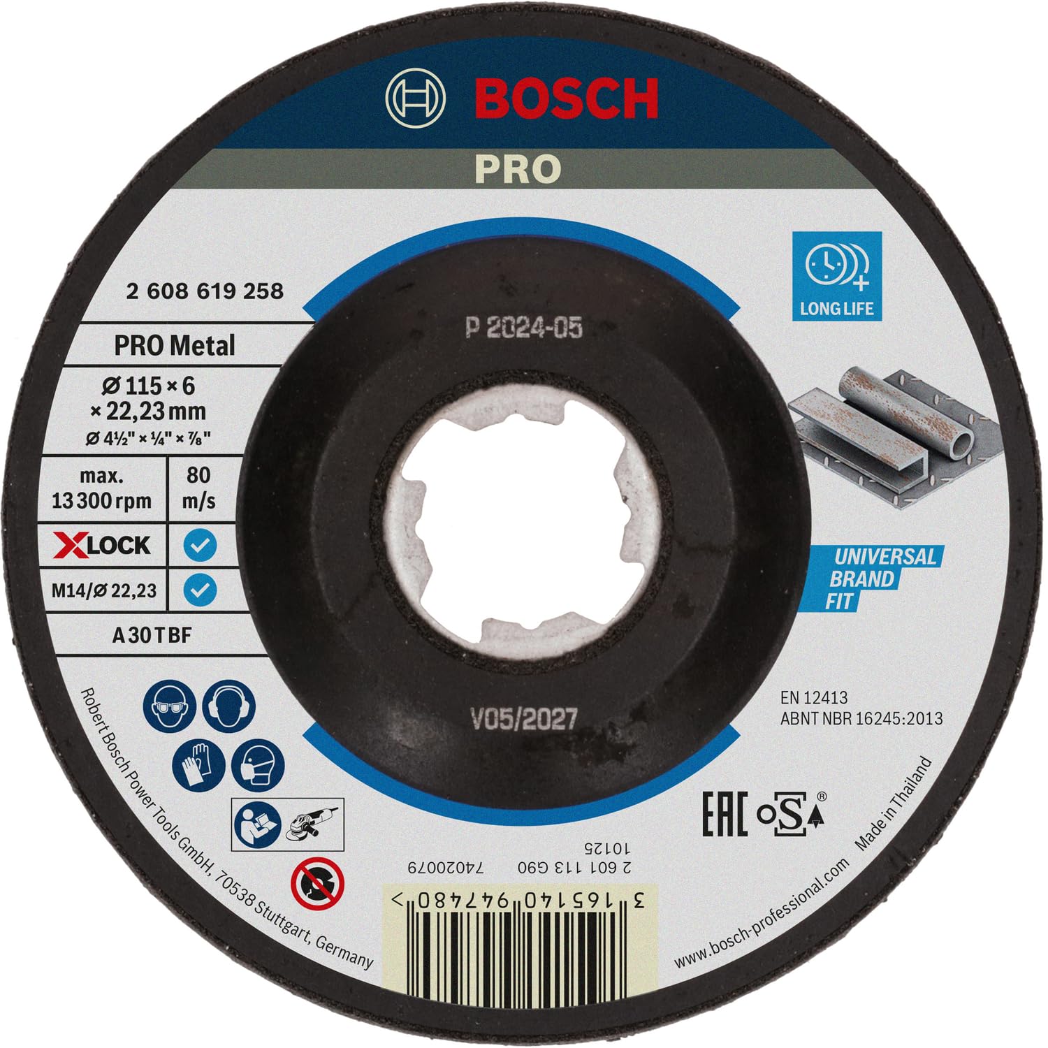 Bosch 1x PRO Metal Longlife Grinding Disc for Small Angle Grinder and X-Lock, M14/22.23mm (for Steel, Ø 115 mm, Professional Accessory Small Angle Grinder)
