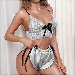 Women's Nightgown Two Piece Lace Satin Spaghetti