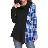 SeSe Code Cowl Neck Tunic Sweater for Women Lightweight Long Sleeve Tunic Tops for Leggings with Asymmetric Hem Knit Pullover
